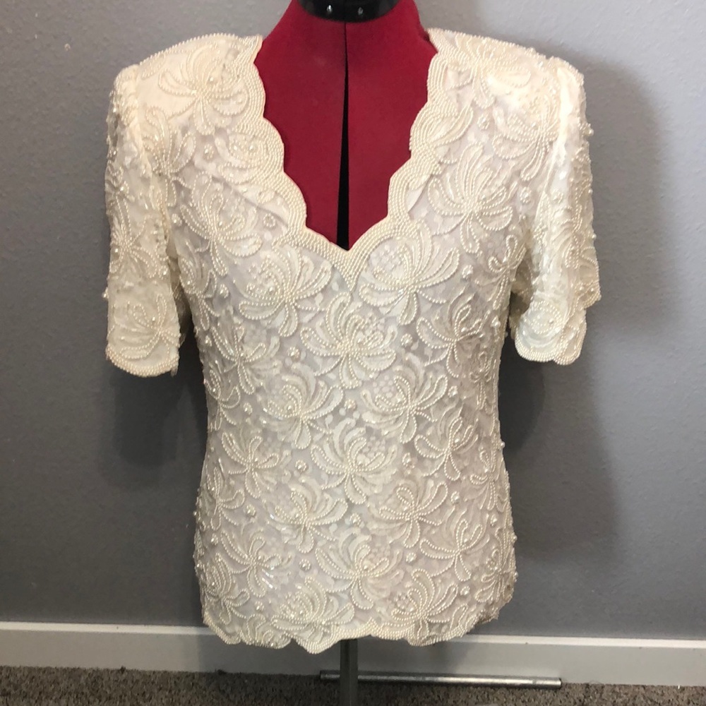 Vintage Lawrence Kazer Evening top Women's L formal sequins cocktail 100% silk